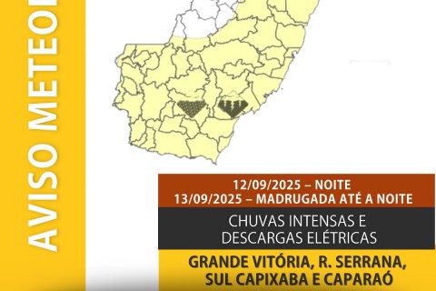 Defesa Civil alerta para chuvas intensas e descargas elétricas nesta sexta-feira no ES